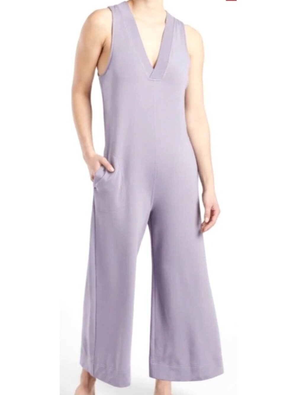 Athleta Women's Sz Medium Serenity Wide-Leg Sleeveless Jumpsuit With V-Neck